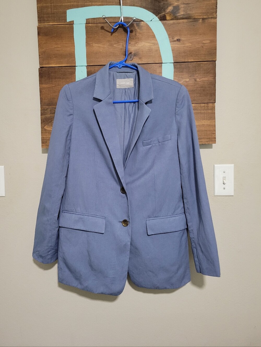 Everlane Dusty Blue Linen Blend Minimalist Relaxed Fit Single Breasted Blazer 2